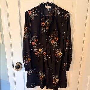 LOFT Black Floral Long Sleeve Dress